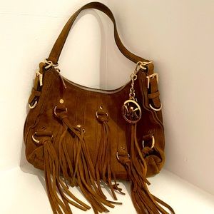 MICHAEL KORS suede fringed chestnut color purse